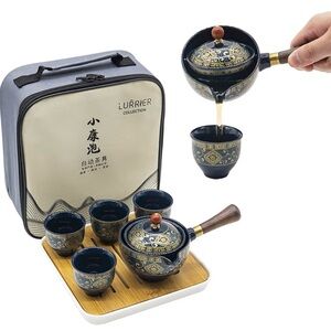 Lurrier Blue Ceramic Tea Set with Travel Case